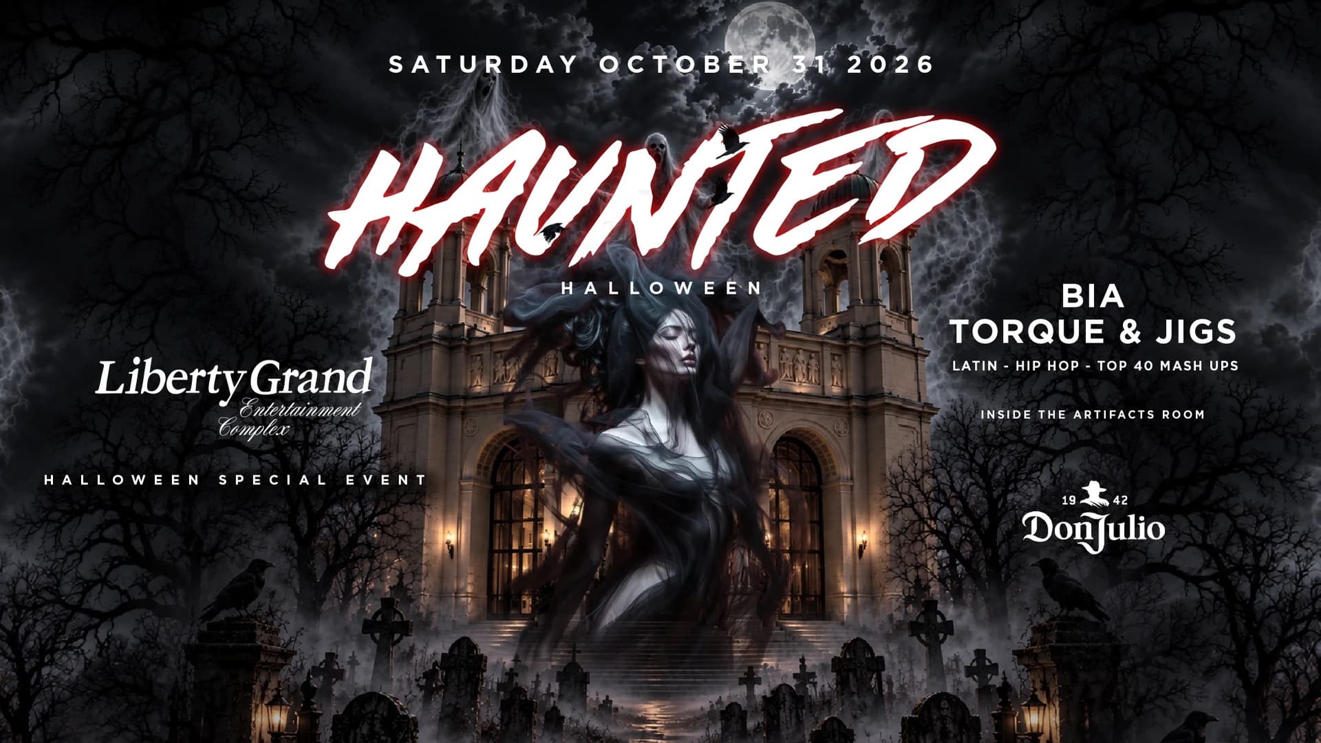 Haunted Halloween at Liberty Grand: Saturday October 31, BIA and Torque & Jigs, Latin, hip hop and Top 40 mash-ups in the Artifacts Room
