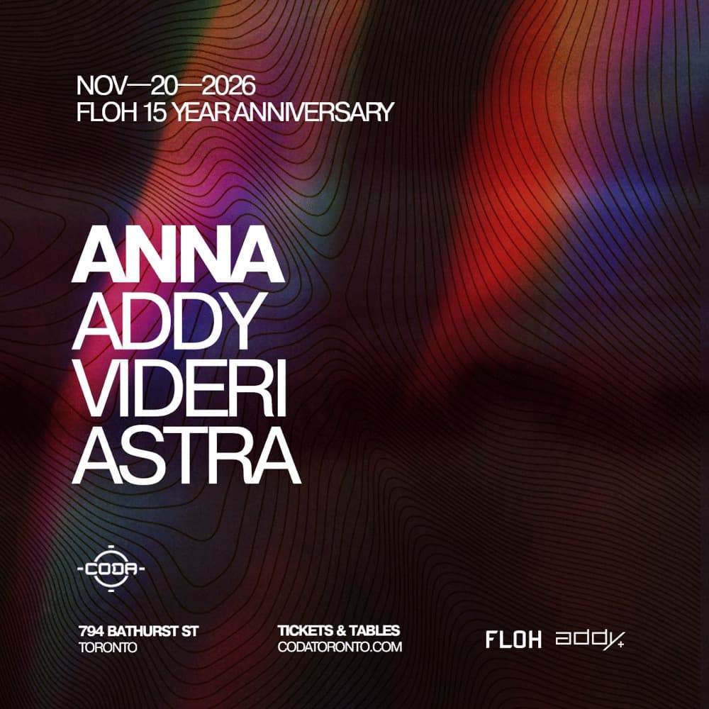 FLOH 15 Year Anniversary flyer: ANNA, Addy, Videri, Astra, CODA, Nov 20 2026