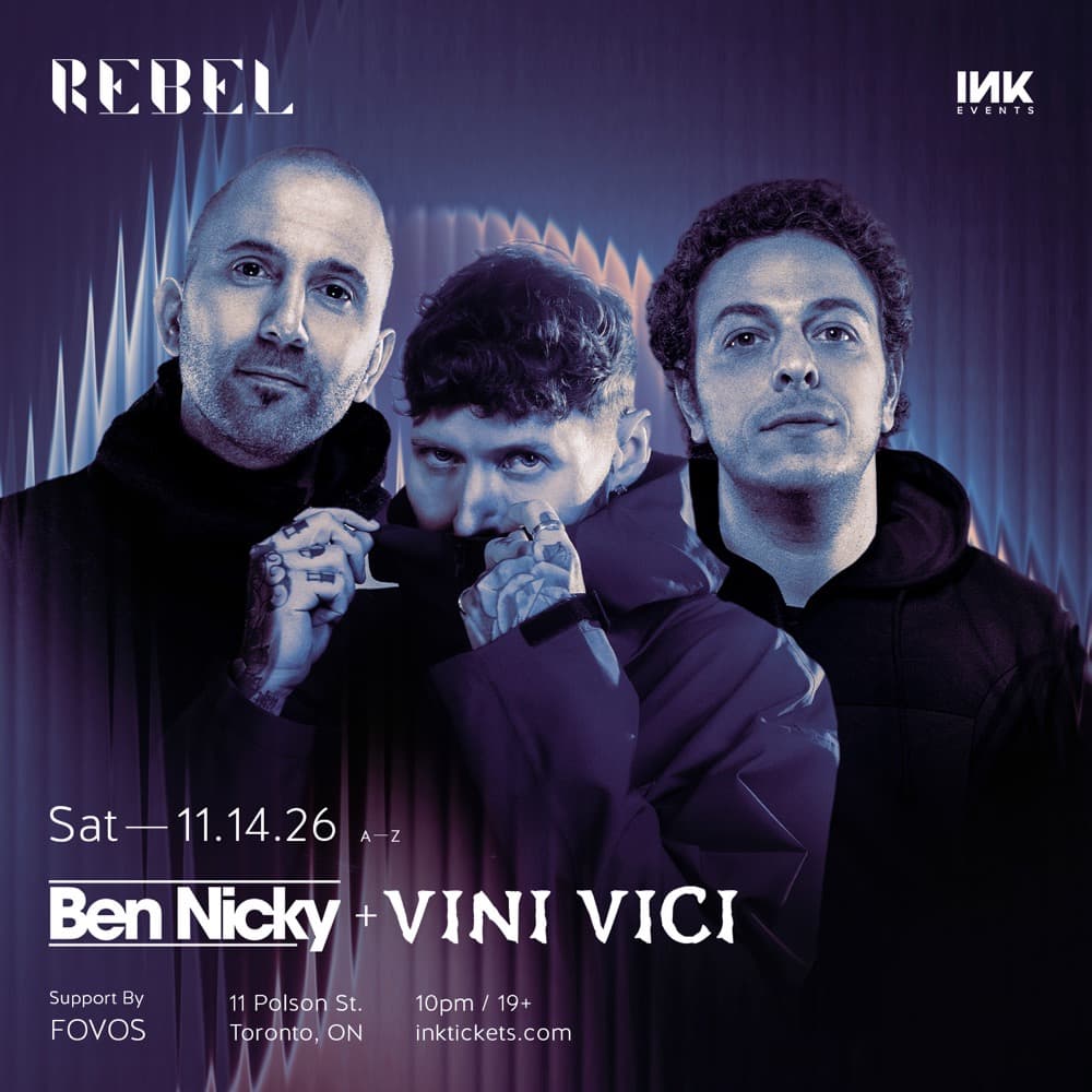 Ben Nicky and Vini Vici flyer, support by Fovos, Rebel, Saturday 11.14.26