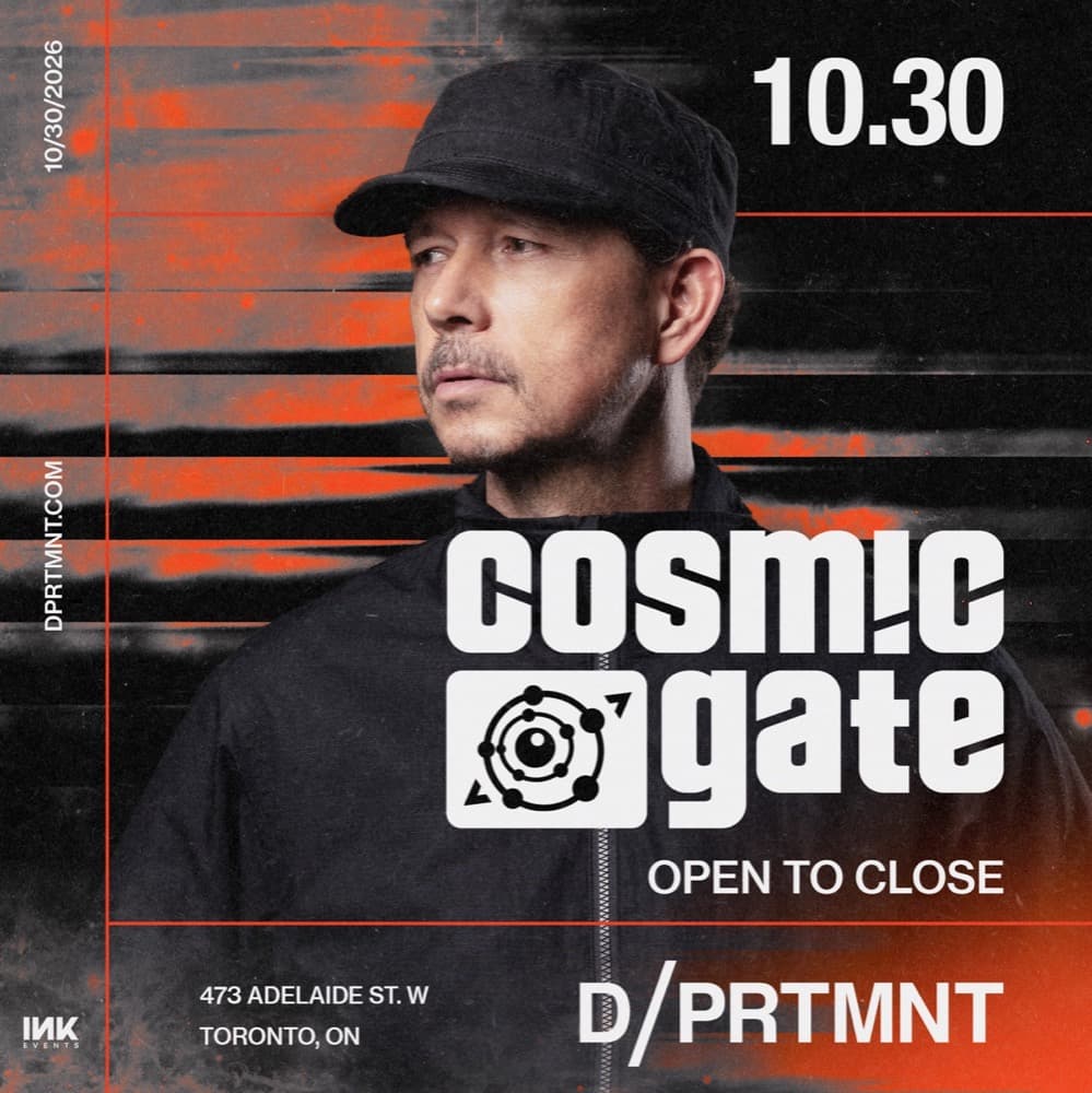 Cosmic Gate: Open to Close flyer, DPRTMNT, 2026-10-30
