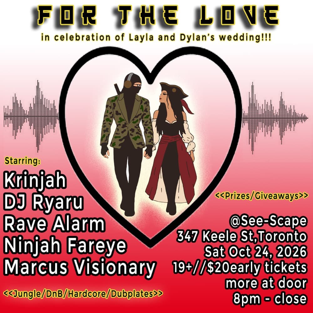 For The Love: Marcus Visionary, Krinjah, Rave Alarm flyer, Seescape, 2026-10-24