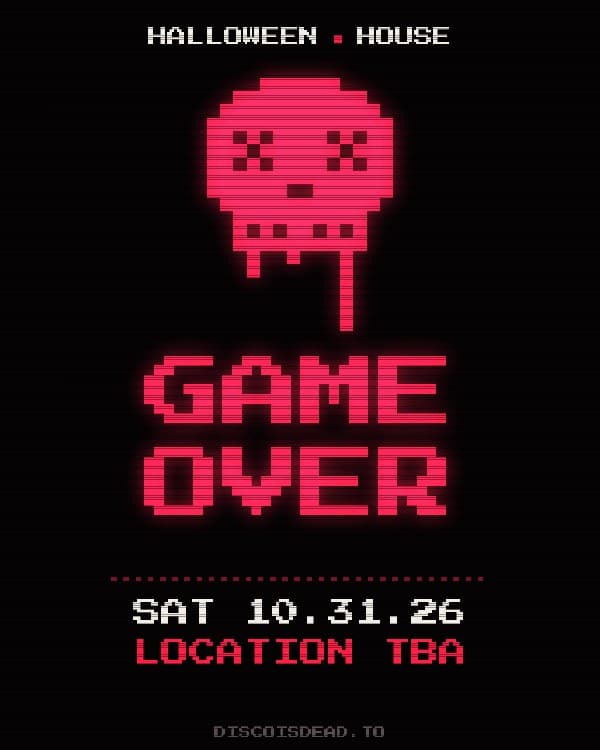 GAME OVER Halloween house music party flyer: pixel skull, Saturday October 31, 10 p.m. to 3 a.m., location TBA