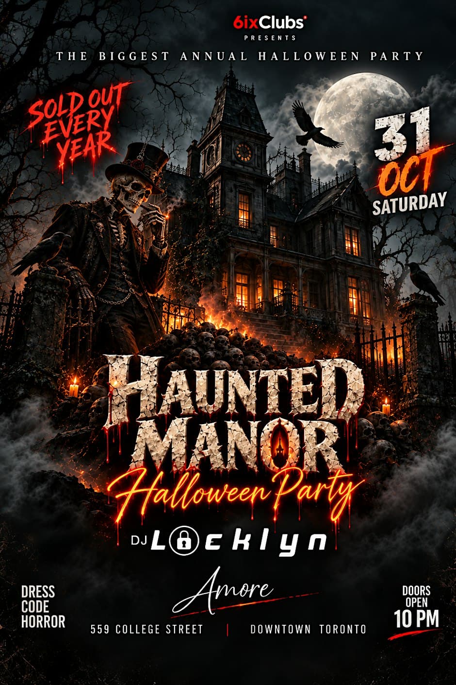 Haunted Manor Party- 6ixClubs flyer, Amore, 2026-10-31