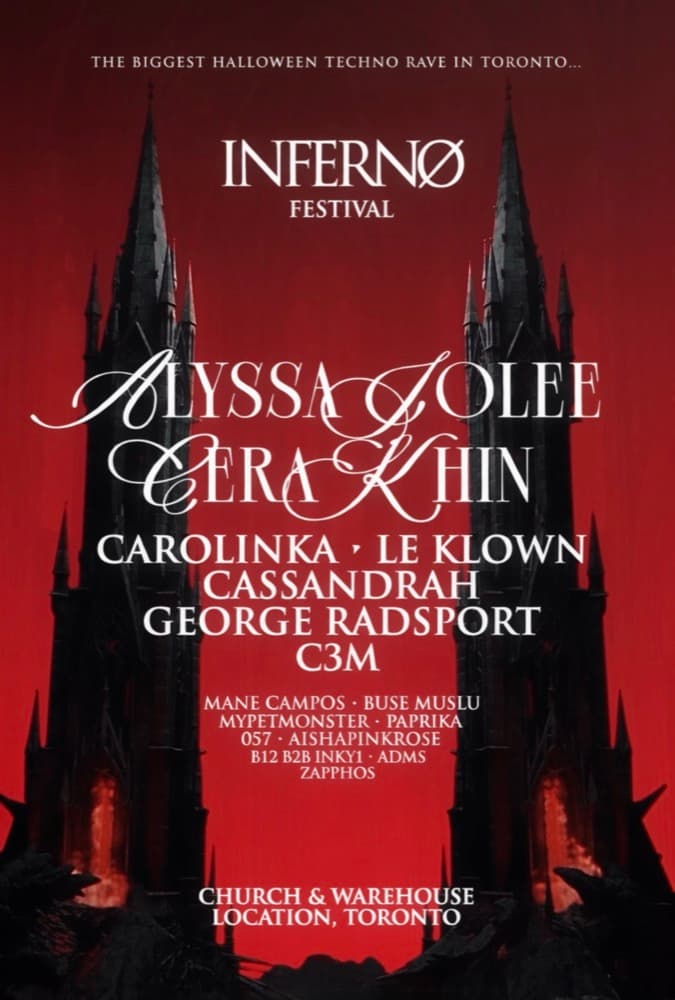 INFERNØ FESTIVAL flyer, a location given as "CHURCH & WAREHOUSE LOCATION", 2026-10-30