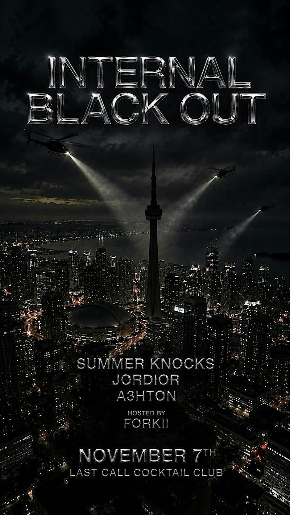 INTERNAL: BLACK OUT flyer, Last Call Cocktail Club, 2026-11-07