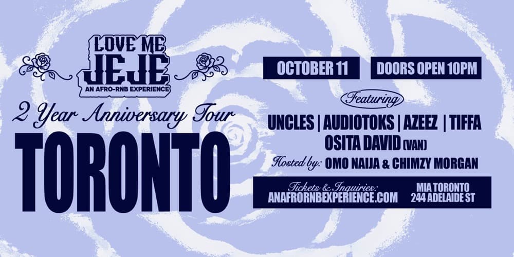 Love Me Jeje Afro-R&B Experience flyer, Sunday October 11 at Mia Toronto