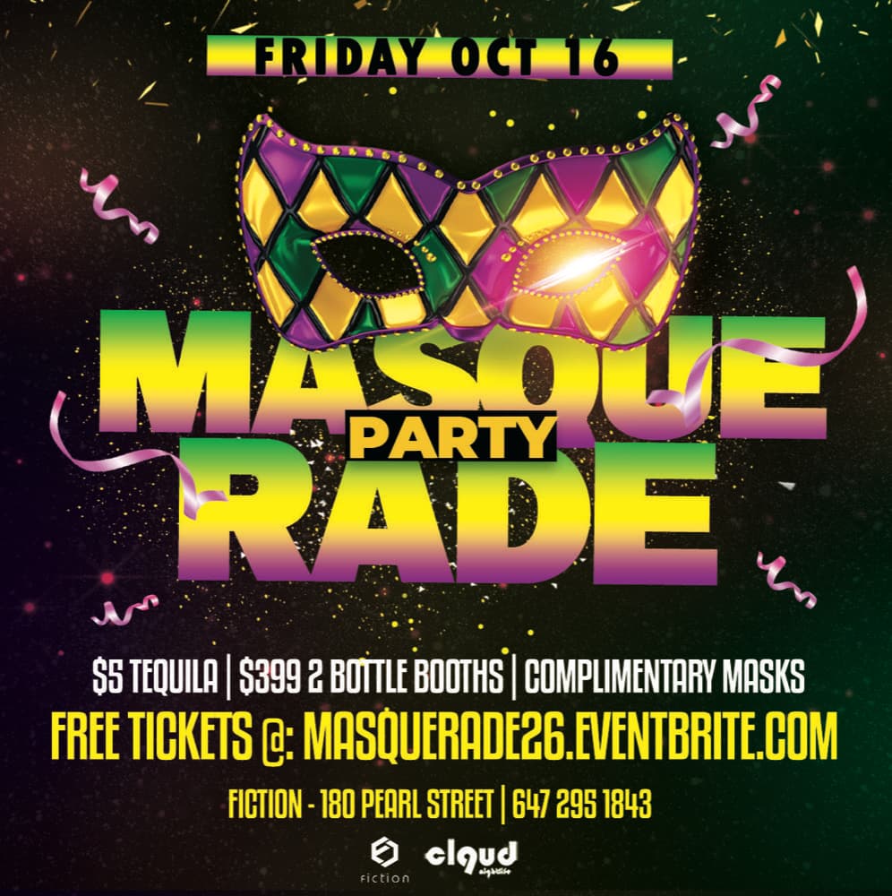 Masquerade at Fiction flyer, Friday October 16