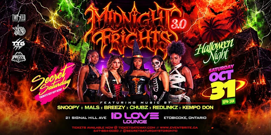 Midnight Frights: Secret Saturdays flyer, Idlove Lounge, 2026-10-31