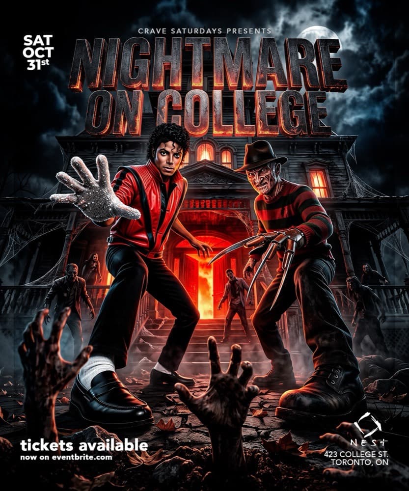 Nightmare on College St. Crave Saturdays Halloween flyer, October 31 at Nest