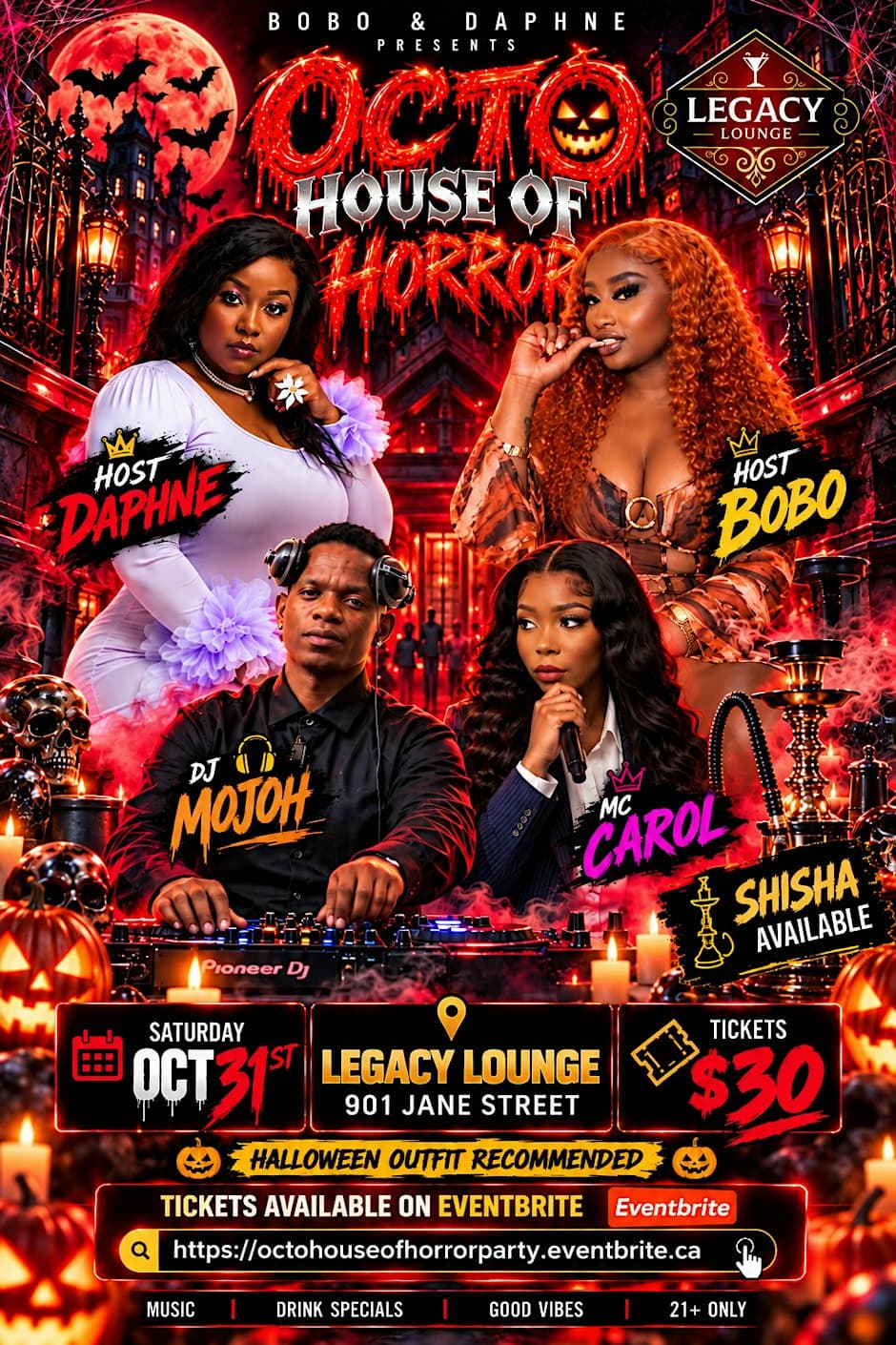 OCTO HOUSE OF HORROR flyer, Legacy Lounge, 2026-10-31