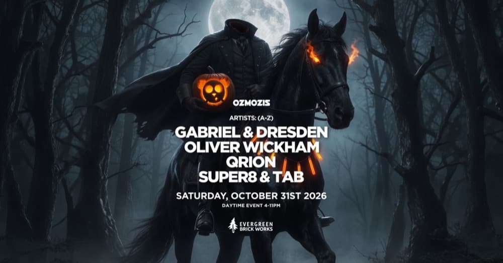Ozmozis Halloween at Brick Works ft. Gabriel & Dresden, Super8 & Tab, Qrion and Oliver Wickham flyer