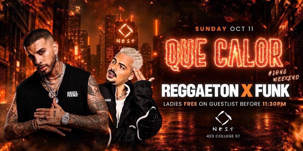 Que Calor Reggaeton x Funk flyer, Sunday October 11 at Nest