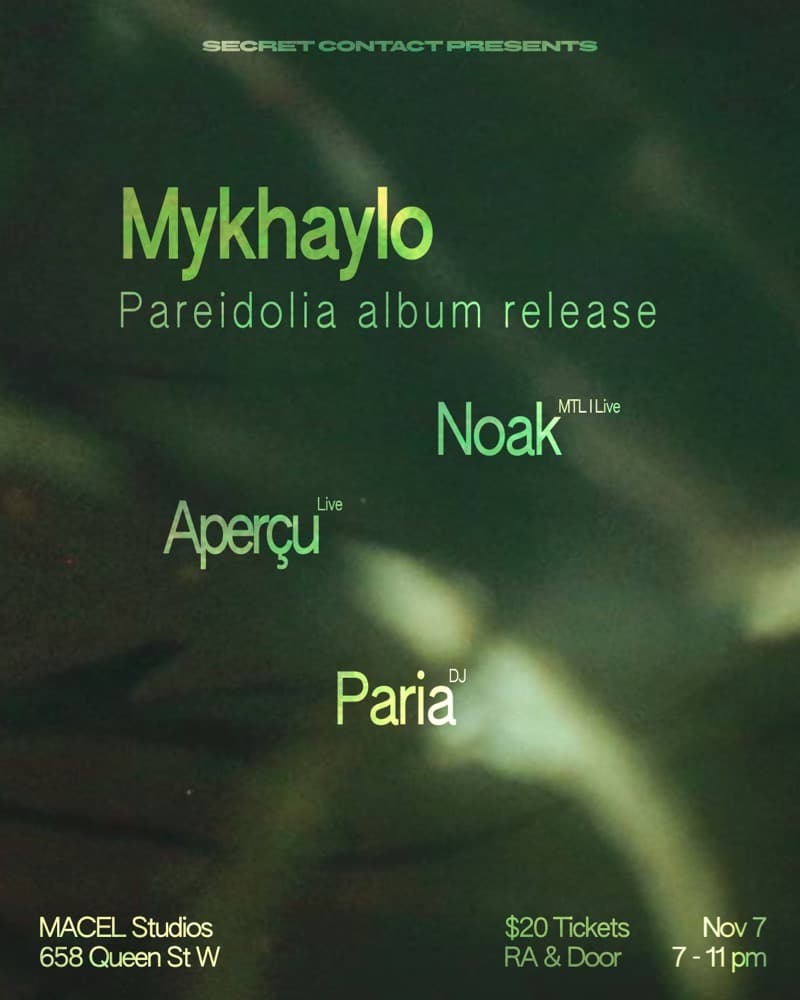 Secret Contact: Mykhaylo album launch 'Pareidolia' flyer, Macel Studios, 2026-11-07