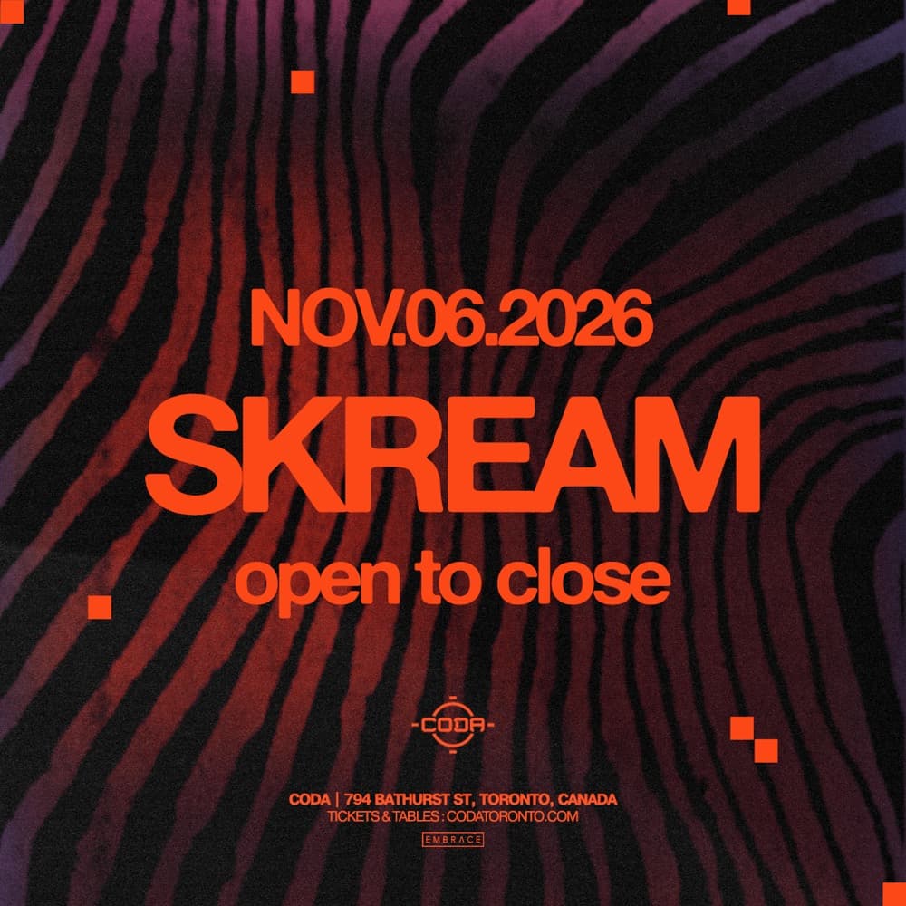 Skream open to close flyer, CODA, Nov 06 2026