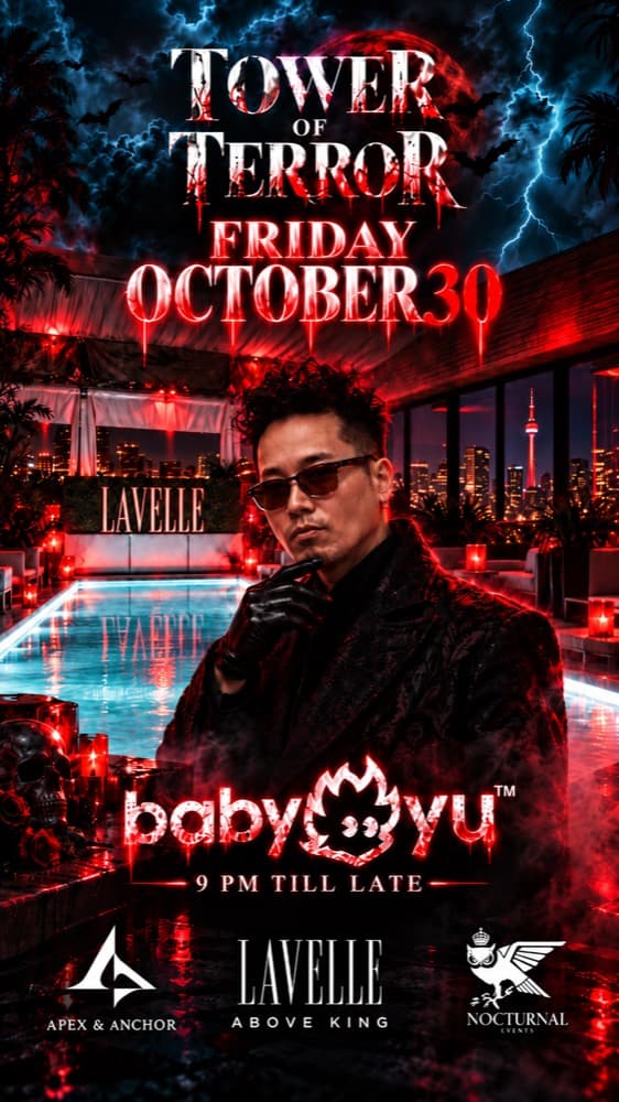 Tower of Terror at Lavelle flyer: Baby Yu, Friday October 30, 9 p.m. till late