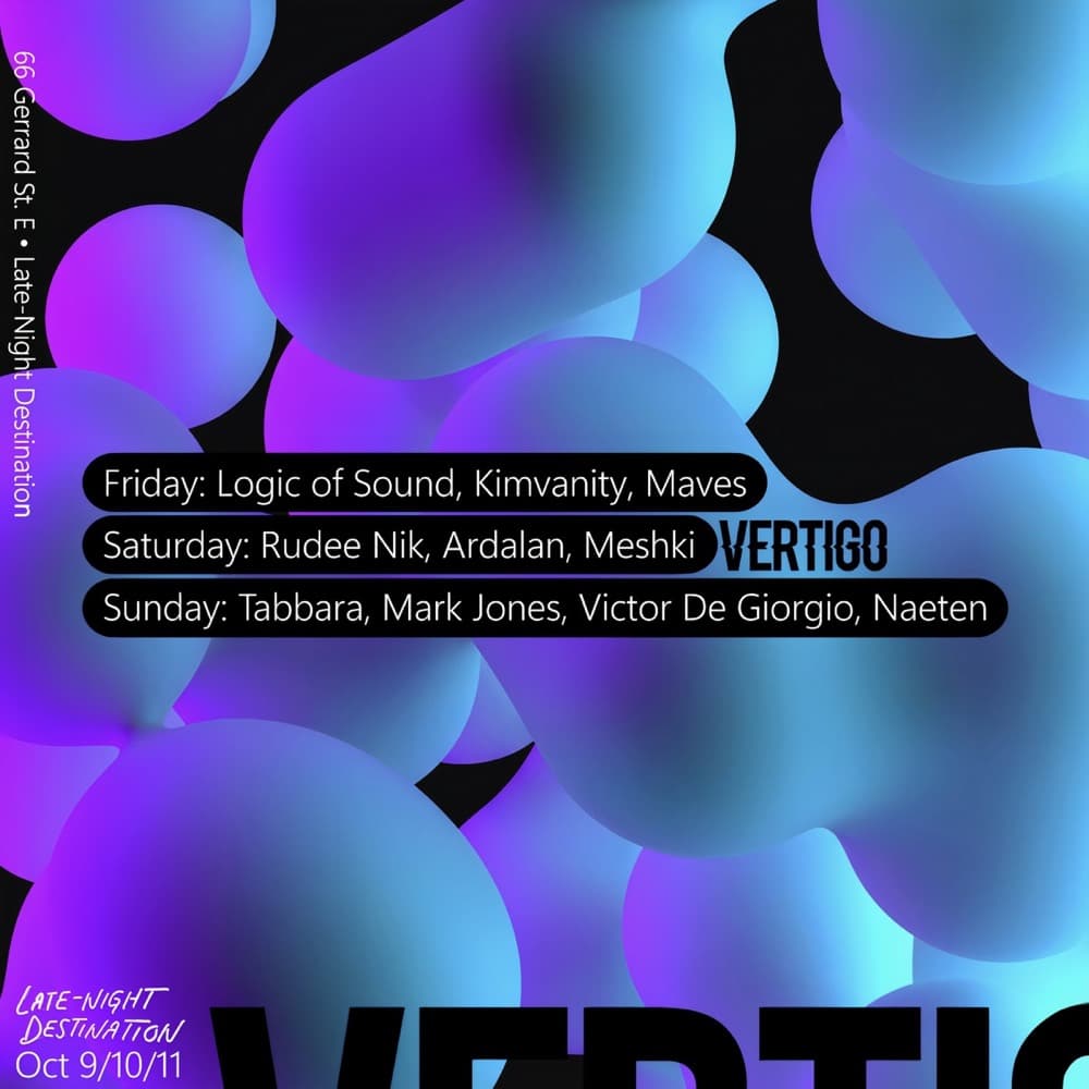 Vertigo Thanksgiving Long Weekend flyer, Fri Sat Sun 1am to 7am