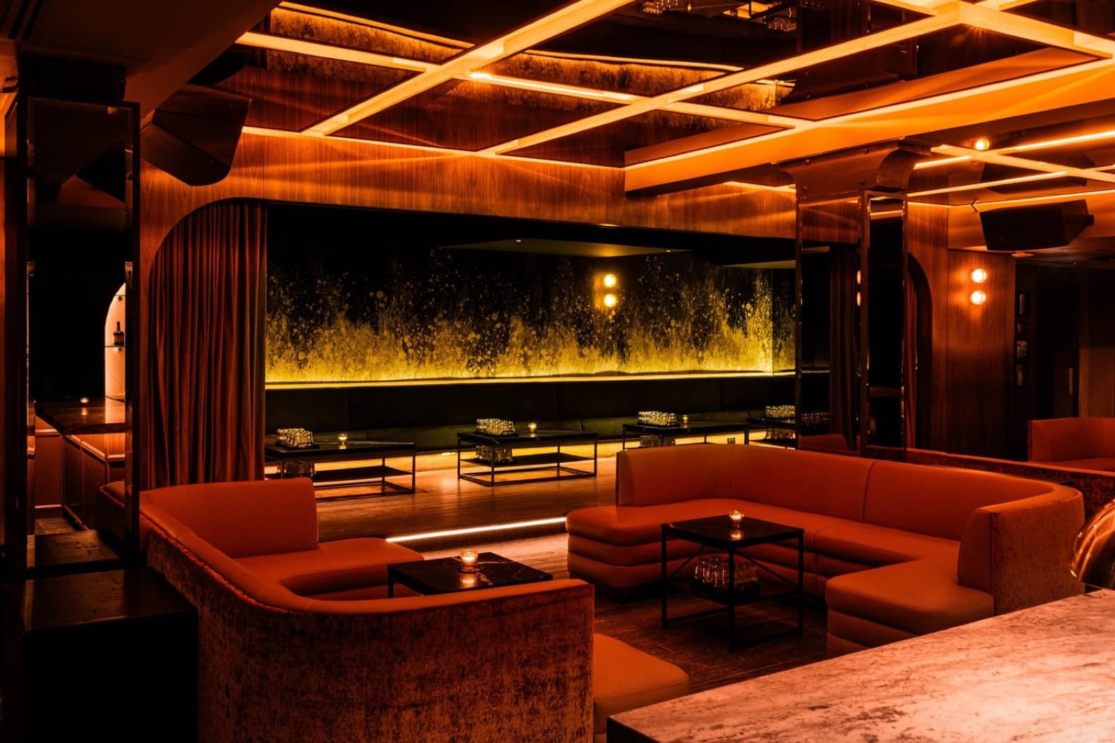 Booths and low tables in Parc Ave's lounge