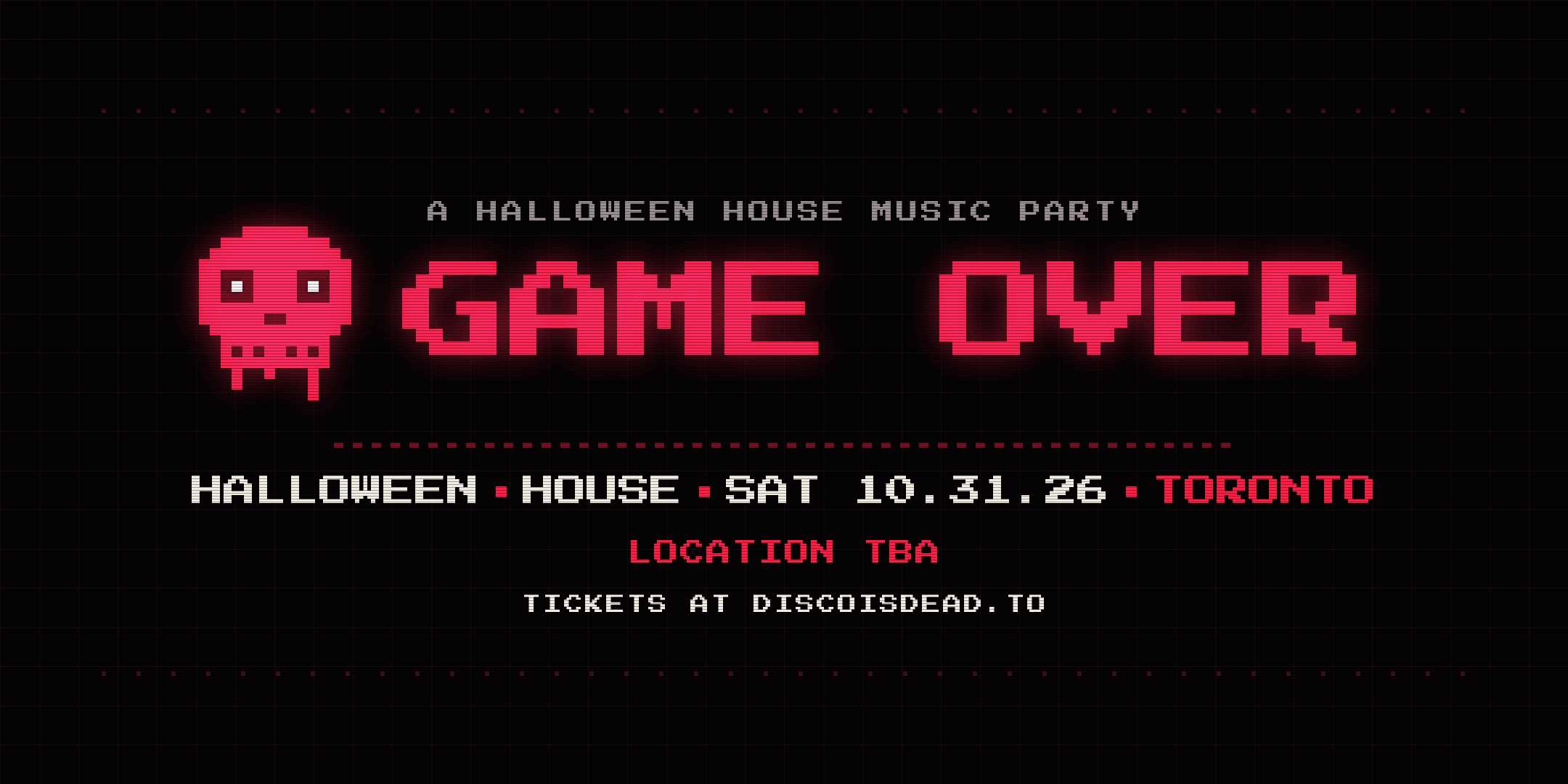 GAME OVER, a Halloween house music party: pixel skull, Saturday October 31, Toronto, location TBA